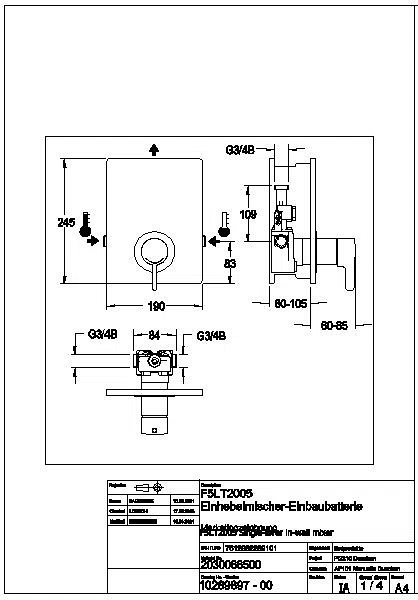 Thermostatbatterie, F5, EHM, UP, F-Set, Hygieneoption, F5LT2005
