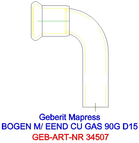 GE Mapress Kupfer Bogen 90Gr mit Einschubende (Gas) d15_34507_A