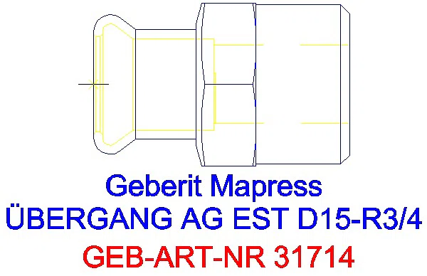 GE Mapress Edelstahl Übergang mit AG d15-R3/4_31714_A