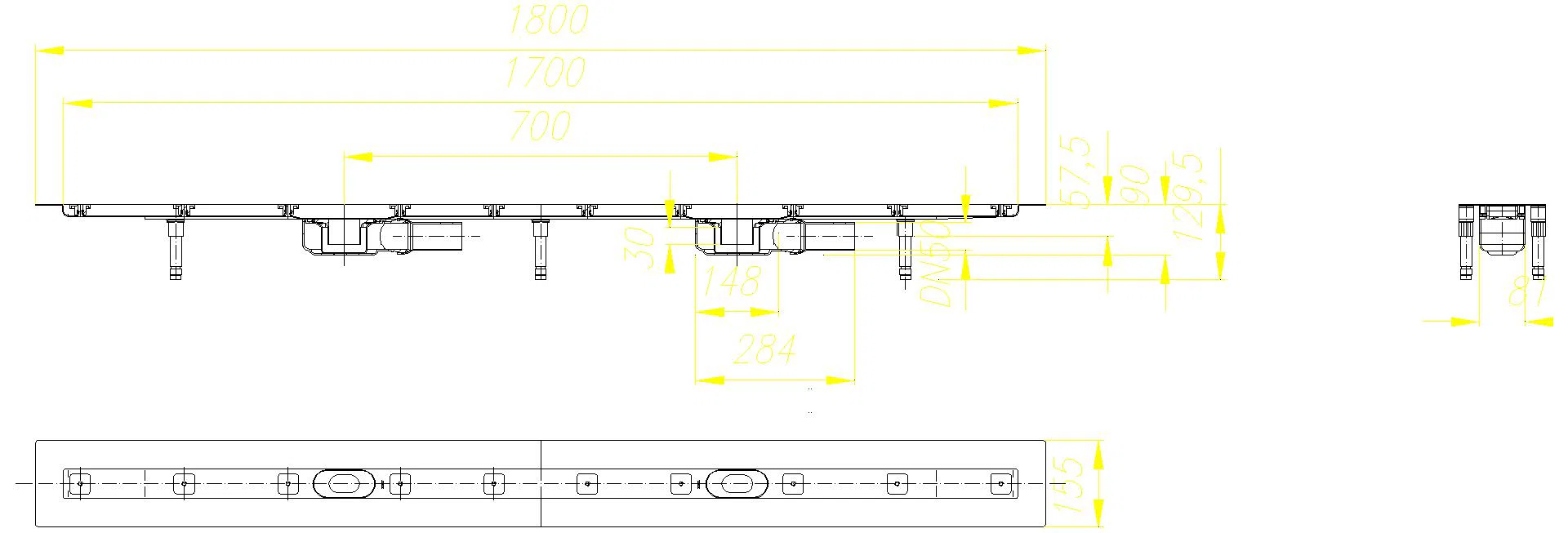 DALLMER Duschrinne CeraLine Plan F Duo 1700 mm, DN 50