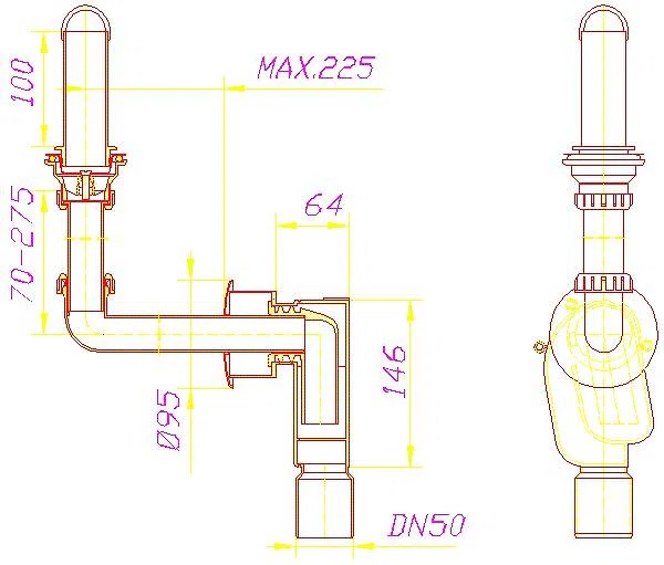 DALLMER Wandeinbau-Siphon 300 PC KS, DN 50