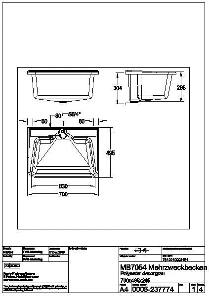 Mehrzweckbecken, SIRIUS, GFK, 700x320x495 mm, weiß, MB7050