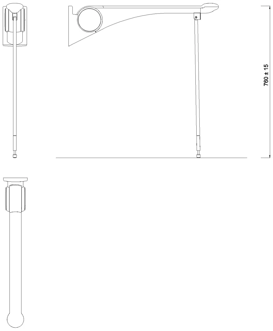 HEWI SK-Griff Premium,750, m.Bodenstütze Montagehöhe h=760mm anthr hgl-atm