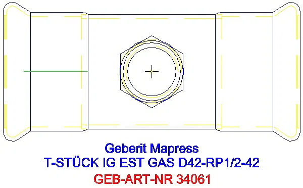 GE Mapress Edelstahl T-Stück mit IG (Gas) d42-Rp1/2-42_34061_G