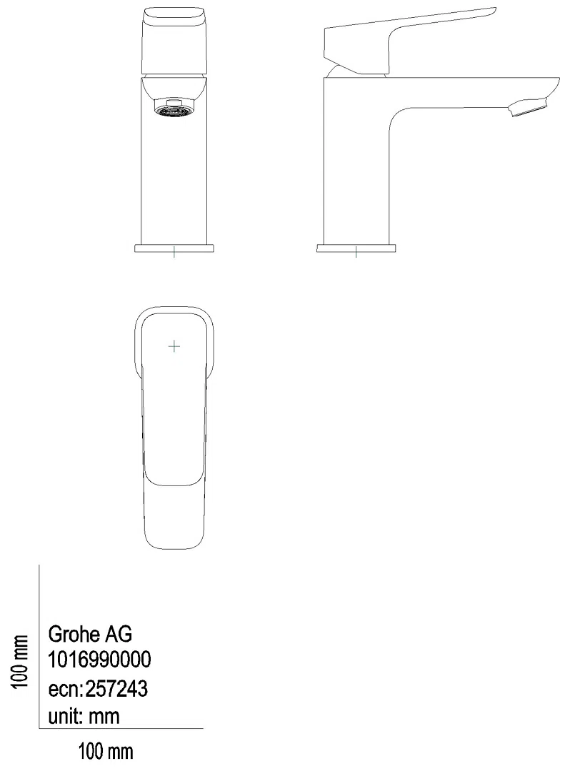 GROHE EH-WT-Batterie Cubeo 101696 S-Size Low Flow Zugstangen-Abl.grt. chrom