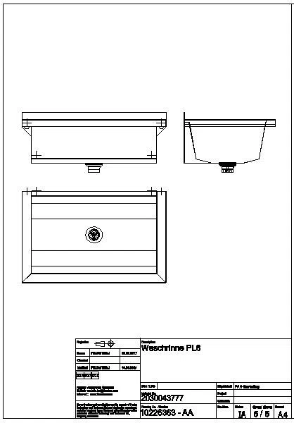 Waschrinne, PLANOX, Edelstahl, Wandmontage, 600x210x382 mm, o. Arm-bank, PL6