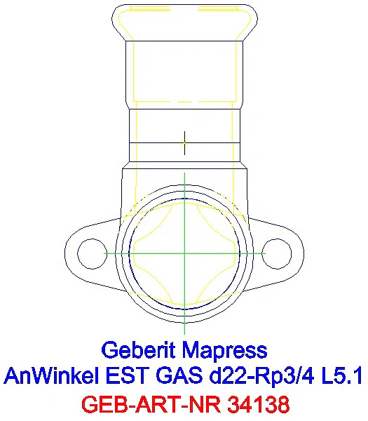 GE Mapress Edelstahl Anschlusswinkel 90Gr (Gas) d22-Rp3/4_34138_A
