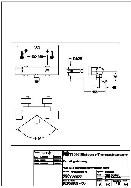Wandbatterie, F5, elek., Thermostat, Schwenkauslauf, 155 mm, TD, Batterie, F5ET1016