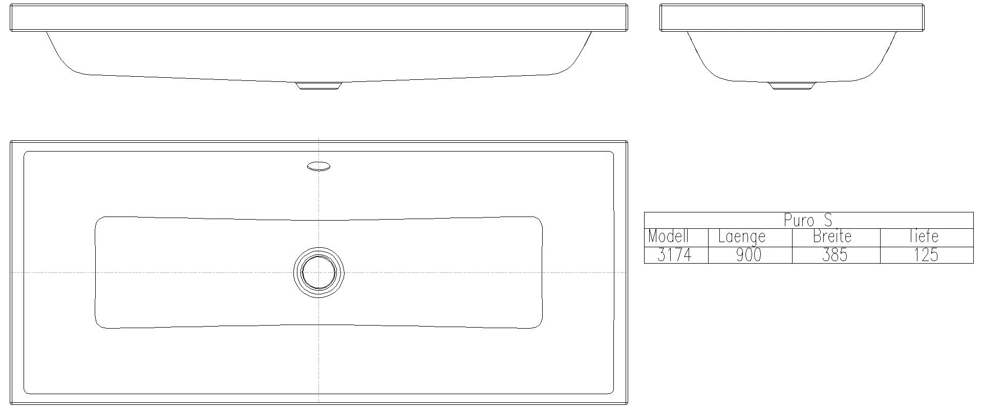 KALDEWEI PURO S AUFSATZWASCHTISCH (RANDHÖHE 40 MM) 900x385x40 mm, Modell-Nr: 3174