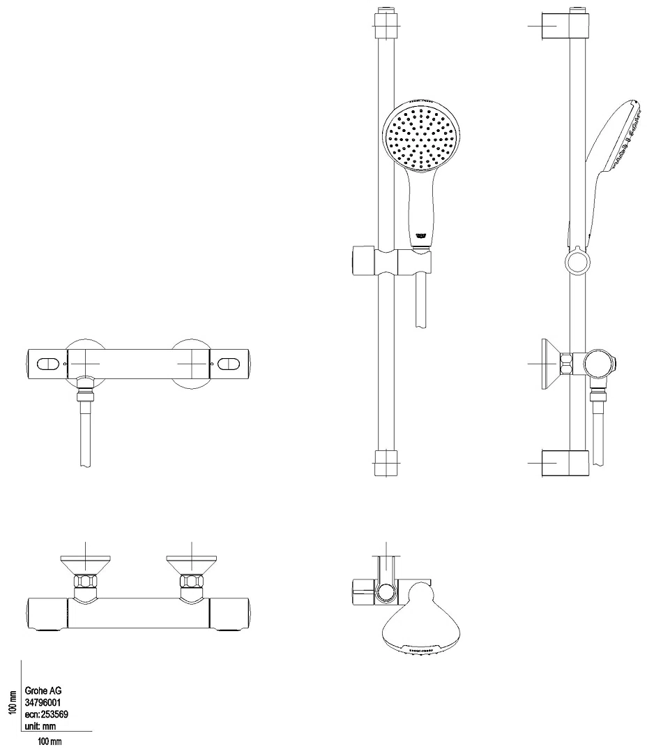 GROHE THM-Brausebatterie Grohtherm 500 34796_1 mit Brausegarnitur 600mm chrom