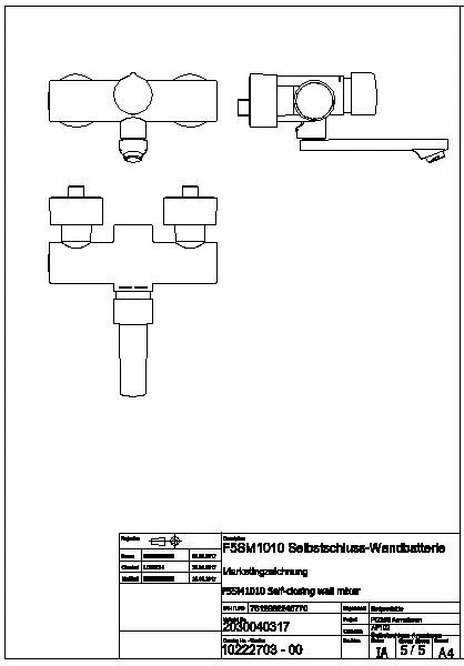 Wandbatterie, F5, hydr., Mischer, Schwenkauslauf, 225 mm, 3l, F5SM1010
