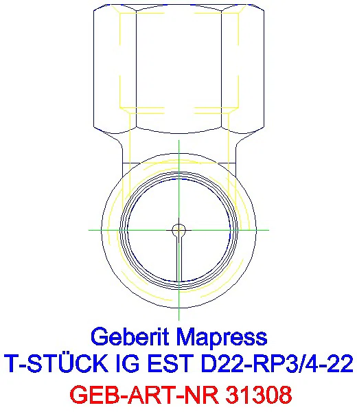 GE Mapress Edelstahl T-Stück mit IG d22-Rp3/4-22_31308_L