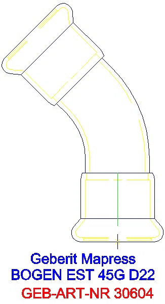 GE Mapress Edelstahl Bogen 45Gr d22_30604_A