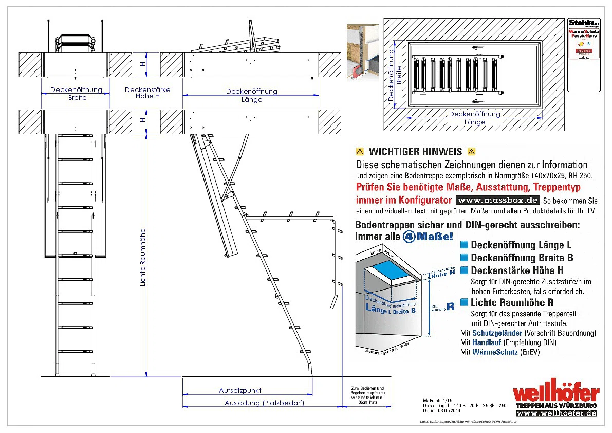 Bodentreppe StahlBlau mit WärmeSchutz WSPH Passivhaus