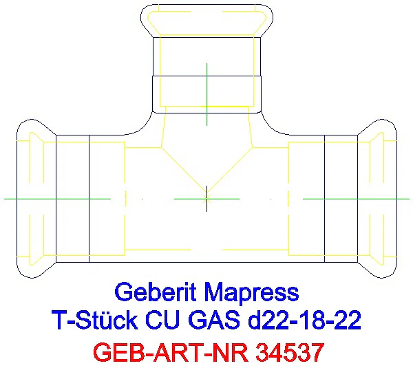 GE Mapress Kupfer T-Stück reduziert (Gas) d22-18-22_34537_A
