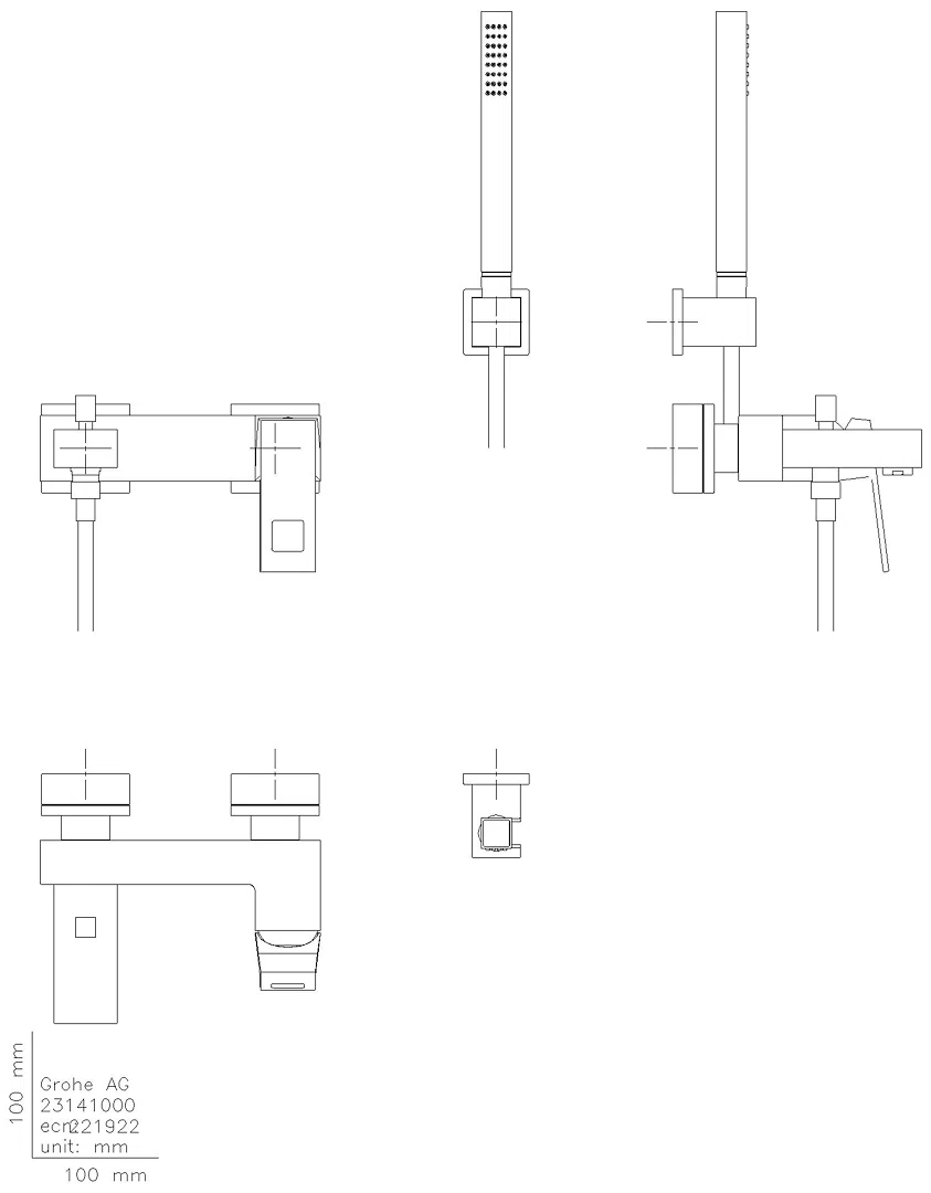 GROHE EH-Wannenbatterie Eurocube 23141 Wandmont. Brausegrt. Euphoria Cube chrom