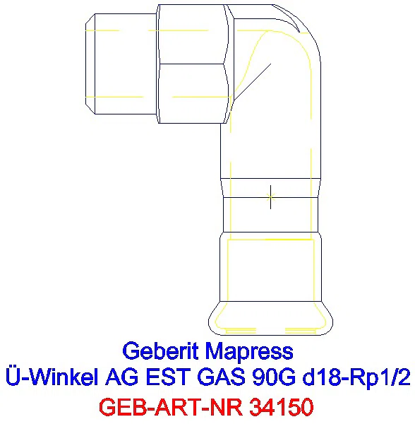 GE Mapress Edelstahl Übergangswinkel 90Gr mit AG (Gas) d18-R1/2_34150_A