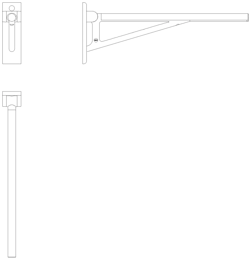 HEWI S950 Stützklappgriff, L:700mm, Kst.Ausleg.,Holm plvb tiefschwarz