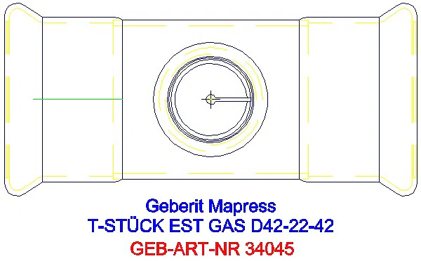 GE Mapress Edelstahl T-Stück reduziert (Gas) d42-22-42_34045_G