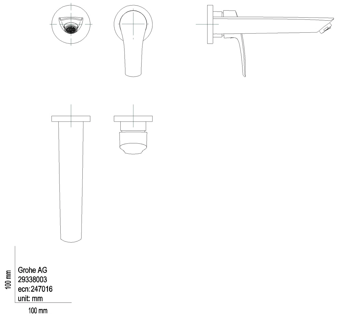 GROHE 2-Loch-WT-Wandbatterie Eurosmart 29338_3 FMS für 23571 Ausl. 209mm chrom