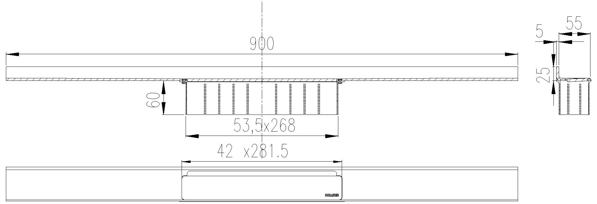 DALLMER Duschrinne CeraWall Select Edelstahl poliert, 900 mm