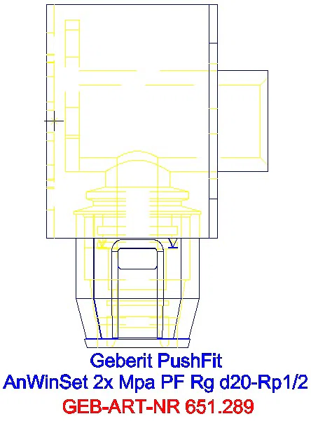 GE PushFit Anschlusswinkel 90Gr vormont. zweifach Rg d20-Rp1/2_651.289.00.1_L