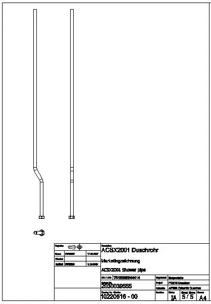 Duschrohr, Durchmesser 18 mm, ÜM, Länge 1200 mm, Kröpfung 39 mm, ACSX2001
