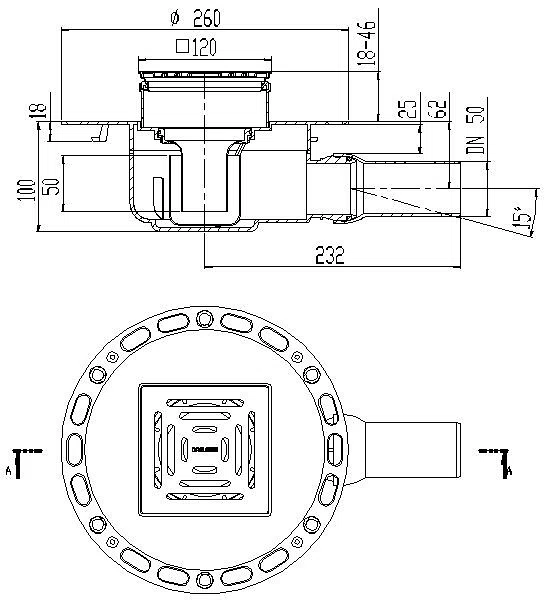 DALLMER Bodenablauf TistoDrain CS 12, DN 50, 120 x 120 mm