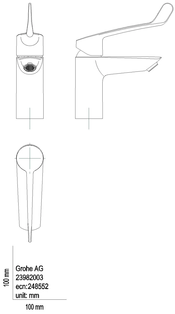 GROHE EH-WT-Batterie Eurosmart 23982_3 S-Size langer Hebel PO-Ablaufgrt. chrom