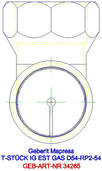 GE Mapress Edelstahl T-Stück mit IG (Gas) d54-Rp2-54_34265_L