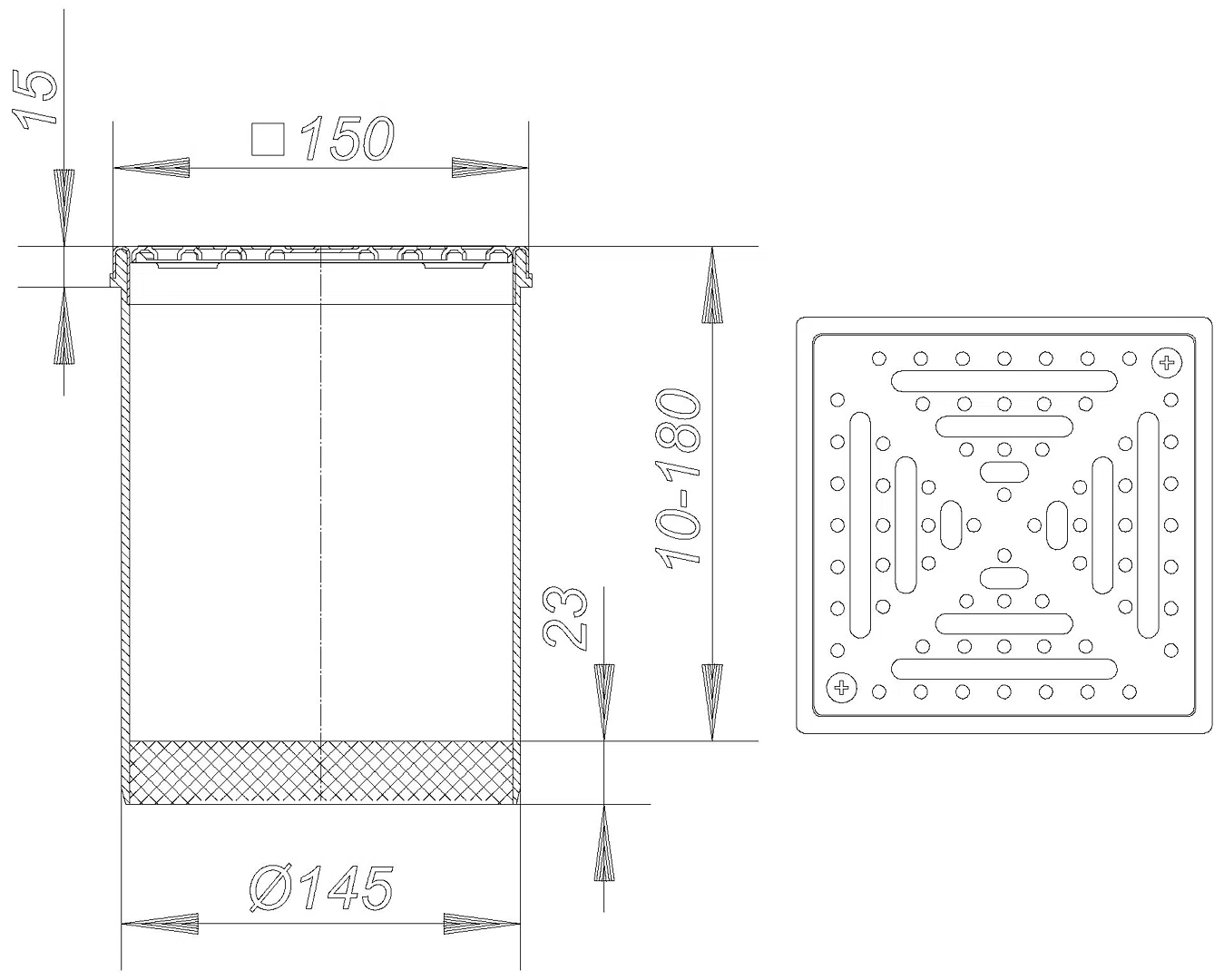 DALLMER Aufsatz RHS 15, Rost 1,5 mm, rutschh., verschr., 150 x 150 mm