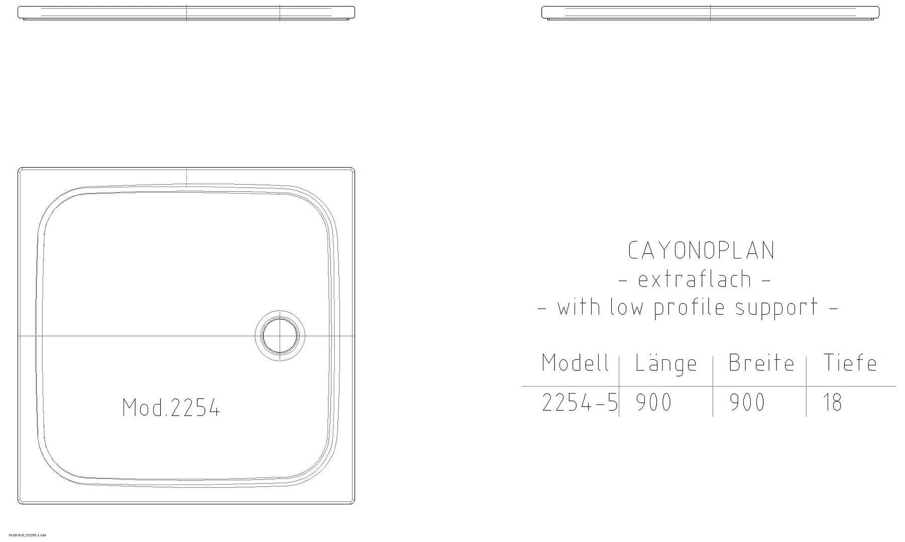 KALDEWEI CAYONOPLAN MIT WANNENTRÄGER EXTRAFLACH Duschfläche, 900x900x32 mm, Modell-Nr: 2254-5