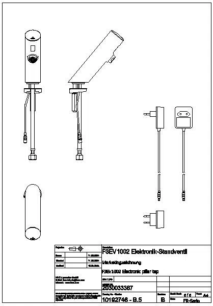 Standventil, F3, elek., o. Mischung, 6l, Steckernetzteil 230 VAC, F3EV1002