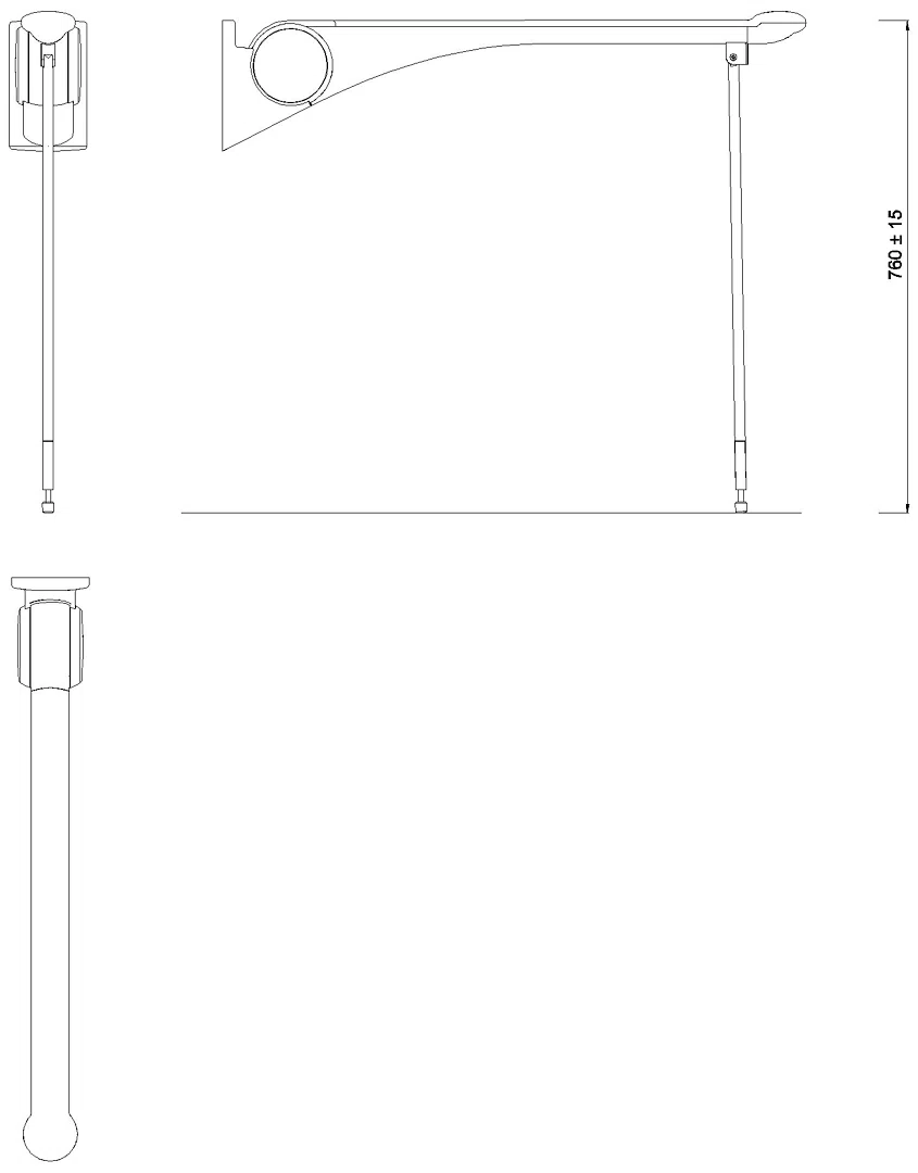 HEWI SK-Griff Premium,900, m.Bodenstütze Montagehöhe h=760mm weiß hgl-wem