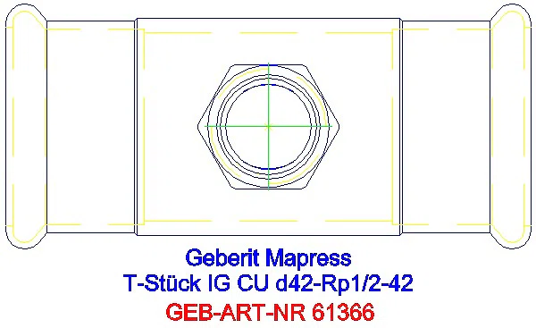 GE Mapress Kupfer T-Stück mit IG d42-Rp1/2-42_61366_G
