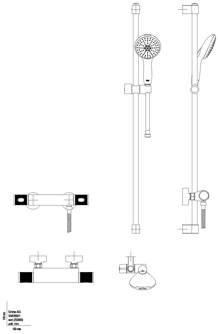 GROHE THM-Brausebatterie Grohtherm 1000 Performance 34835_1 Br.-grt. 900mm chrom