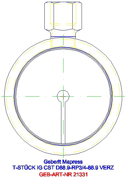 GE Mapress C-Stahl T-Stück mit IG d88,9-Rp3/4-88,9 verzinkt_21331_L