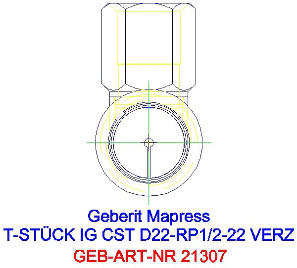 GE Mapress C-Stahl T-Stück mit IG d22-Rp1/2-22 verzinkt_21307_L