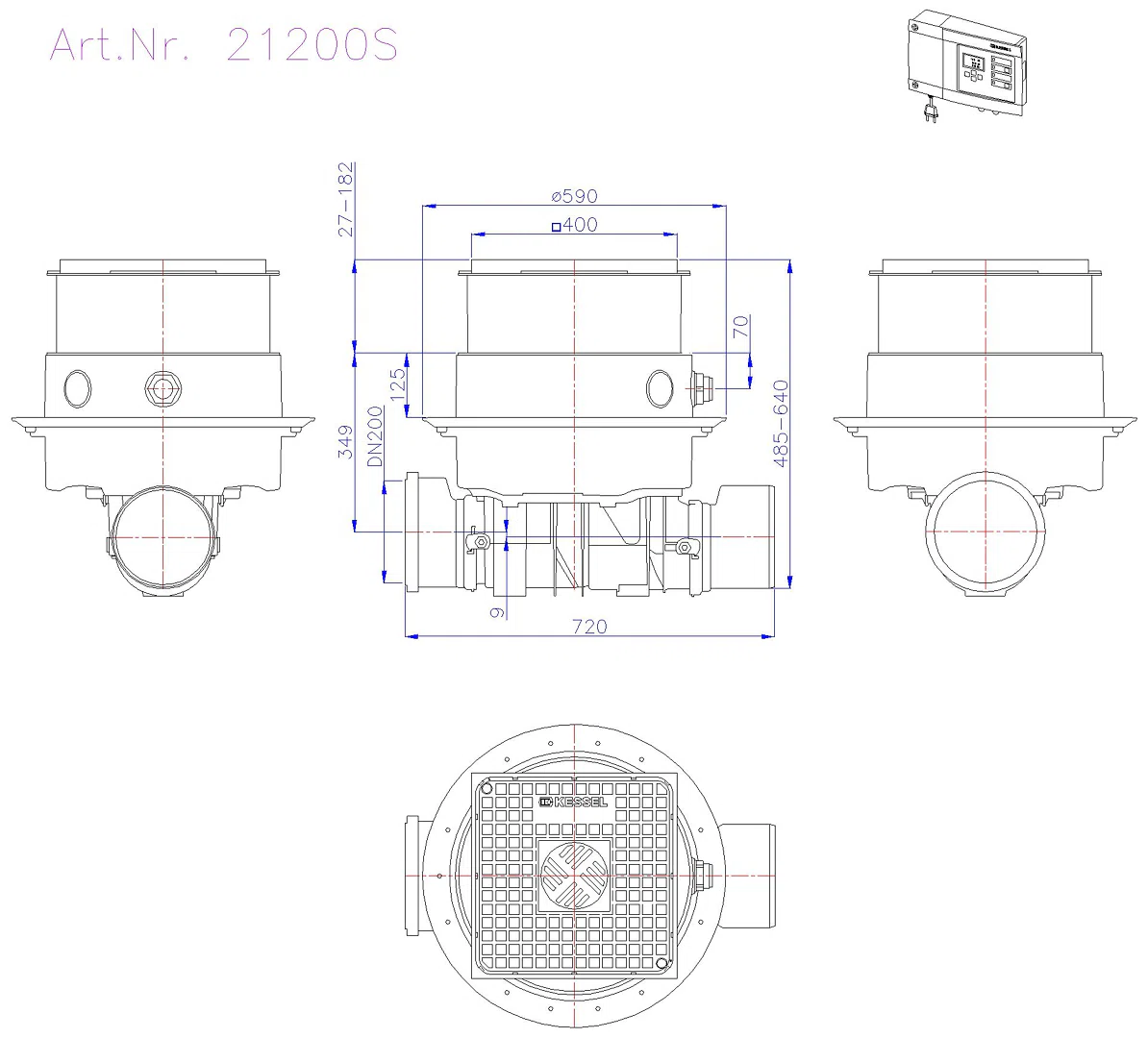 KESSEL-Rückstauhebeanlage Ecolift DN 200, Bodenplatte, schwarz