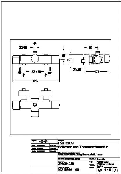 Wandbatterie, F5, hydr., Thermostat, für Bogen/Duschrohr, Hygieneeinheit, F5ST2009