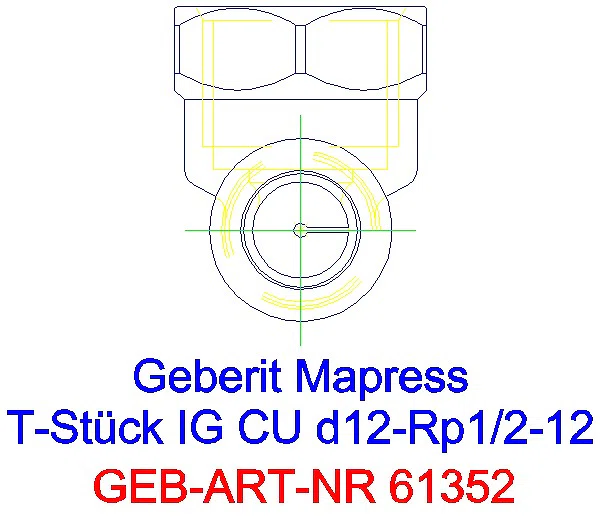 GE Mapress Kupfer T-Stück mit IG d12-Rp1/2-12_61352_L