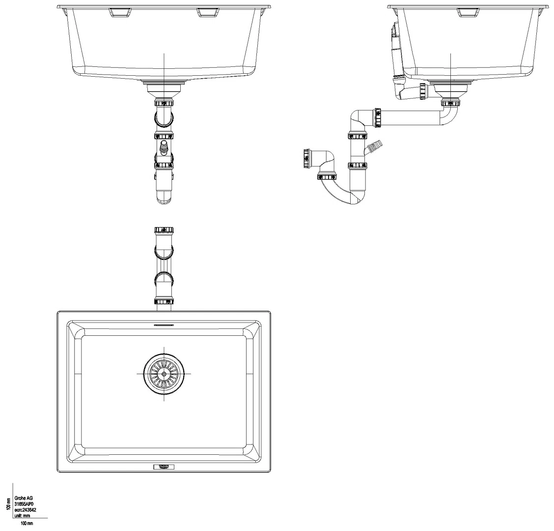 GROHE Kompositspüle K700 Unterbau 31655 1 Becken 610x460mm granit schwarz