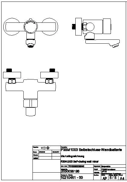 Wandbatterie, F3, hydr., Mischer, Schwenkauslauf, 160 mm, 6l, F3SM1003