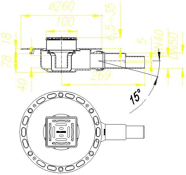 DALLMER Bodenablauf TistoPlan VC 10, DN 40/DN 50, 100 x 100 mm