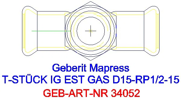 GE Mapress Edelstahl T-Stück mit IG (Gas) d15-Rp1/2-15_34052_G