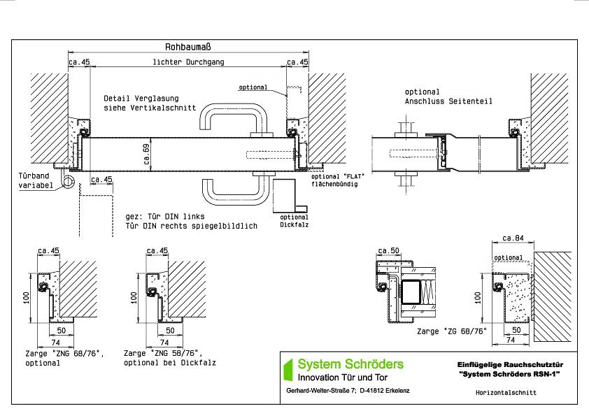 Rauchschutzstahltür -klappe RS-1 einflügelig System Schröders RSN-1