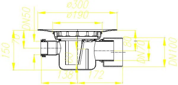 DALLMER Ablaufgehäuse 58, Zulauf DN 50, DN 70/DN 100