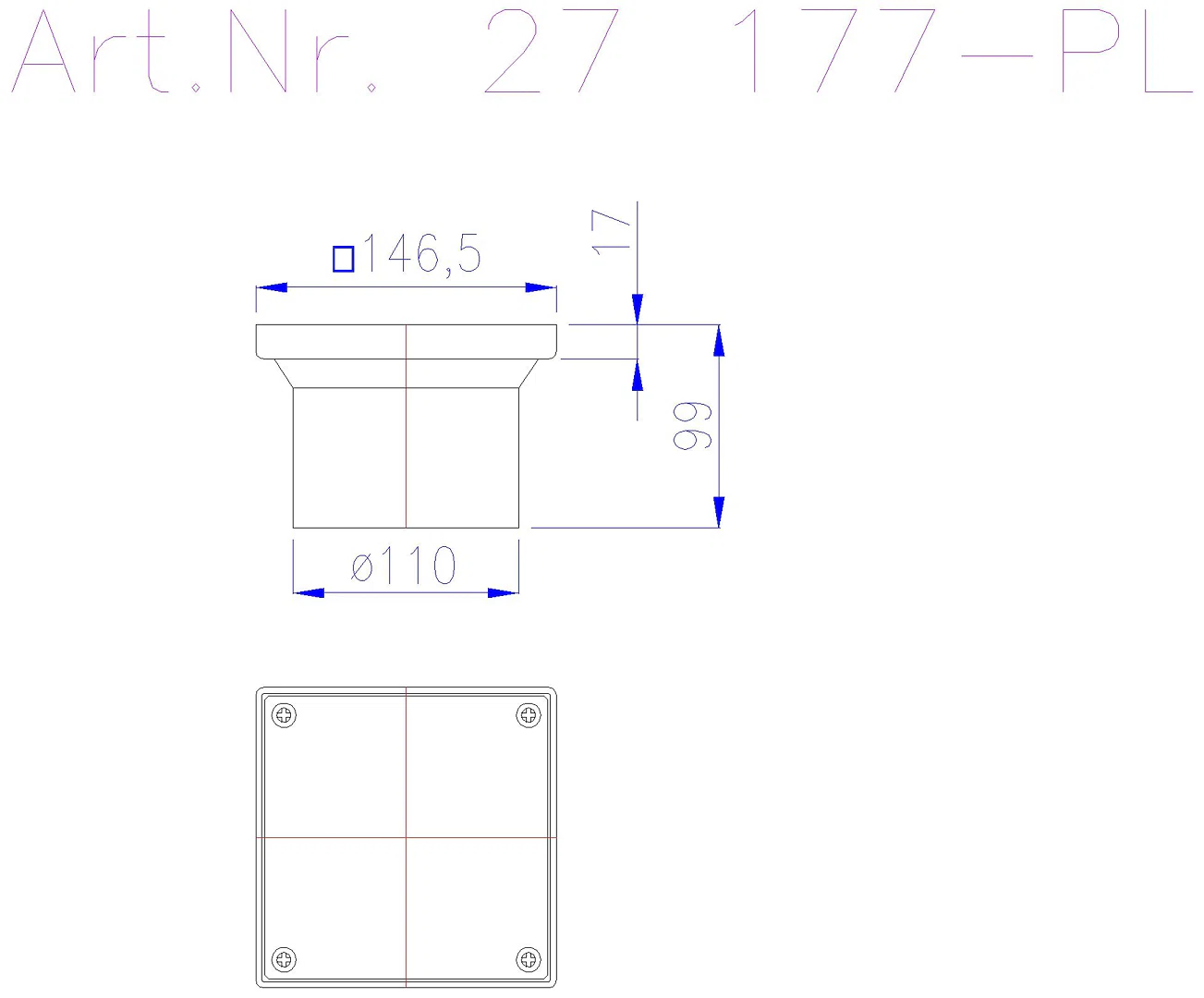 KESSEL-Aufsatzstück geschl. Abdeckpl., 146x146, System 100