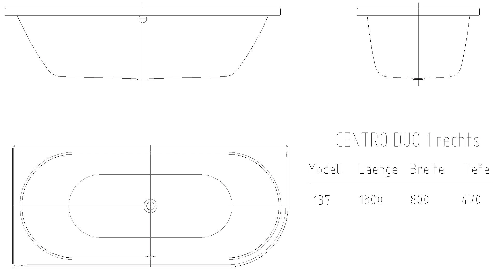 KALDEWEI CENTRO DUO 1 RECHTS Badewanne, 1800x800 mm, Modell-Nr: 137