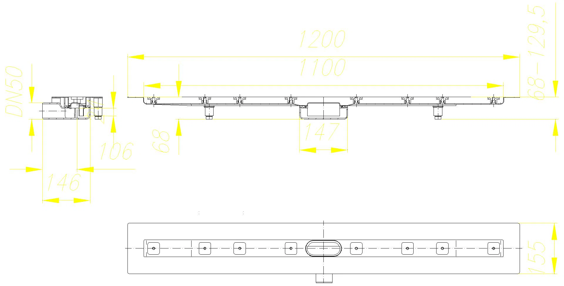 DALLMER Duschrinne CeraLine Nano F 1100 mm, DN 50